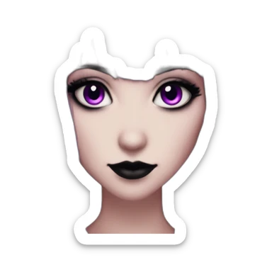 Elissabat -with bangs -long-hair-dark-plumpurple-and-black-vampire-goth-makeup-pinkeyes-romanticgothcloses sticker