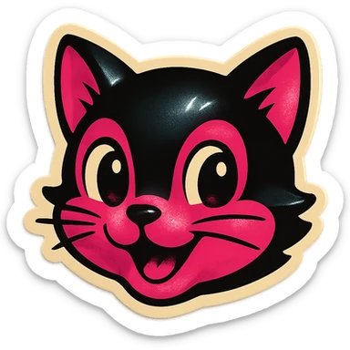 BLACKPINK-inspired retro sticker, black and pink cat face, cute and expressive, vintage sticker style sticker