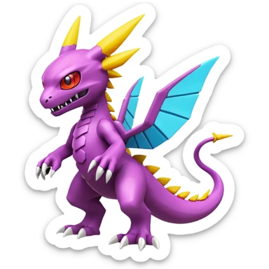 A 3D CGI model of a randomly-colored cool badass Fakémon-Pokémon-Digimon-Spectrobe-creature (full body) sticker