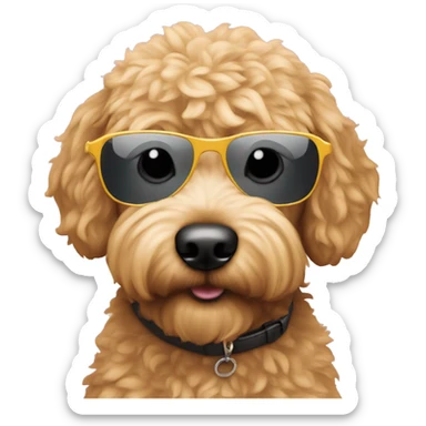a mini golden doodle with sunglasses on sticker