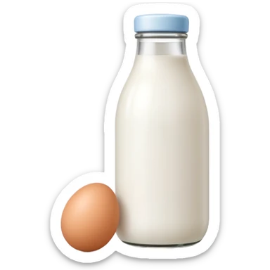 A white milk bottle standing beside a single egg on a clean surface. sticker