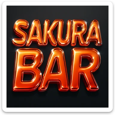 Make the 'Sakura Bar' bubble letters font more Y2K style—futuristic, metallic, shiny, with playful curves and a retro 2000s vibe, keep orange and red colors. The style should reflect a glossy, metallic, and futuristic look typical of early 2000s design aesthetics. sticker