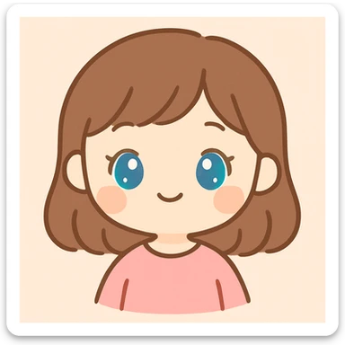 cute white girl with brown hair and blue eyes, kawaii style, adorable and charming expression sticker