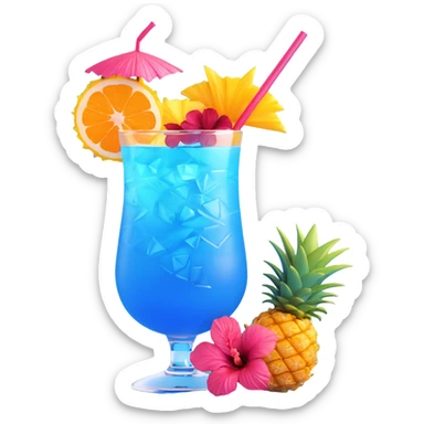 blue tropical cocktail with hibiscus and pineapple garnishes sticker