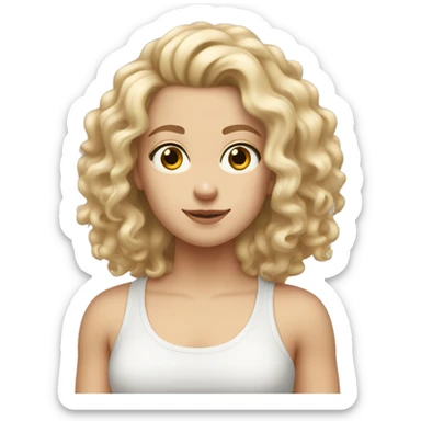 white girl with really curly long blonde hair wearing tank top hair in front sticker