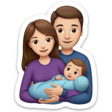 "Woman with long brown hair and fair skin holding a baby. And man with short brown hair and fair skin, without a mustache, holding a child. Smiling." sticker