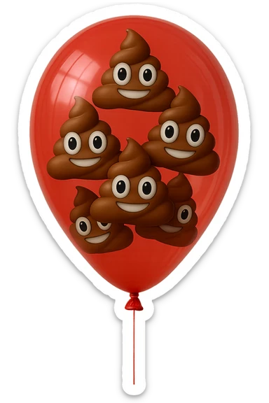 emoji stile iphone di un palloncino rosso pieno di 6 cacche con gli occhi, iperrealistico 4k sticker