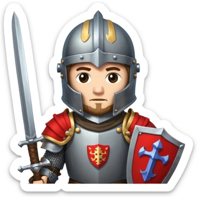 give me medieval knight with a helm, and he has a gauntlet holding a sword. style can be a bit pixelated /8bit sticker