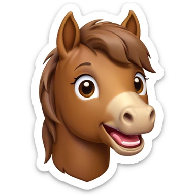 Cinematic Comical Brown Welsh Pony Portrait Emoji, Head tilted dramatically with an exaggeratedly amused expression, featuring a robust, glossy brown color, wide, comically expressive eyes full of playful disbelief, and a subtly animated, perky head, Simplified yet hilariously expressive features, highly detailed, glowing with a slightly sassy earthy glow, high shine, dramatic yet playful, stylized with an air of cheeky equine mischief, soft glowing outline, capturing the essence of a meme-worthy brown Welsh pony that looks ready to trot its way into viral fame! sticker