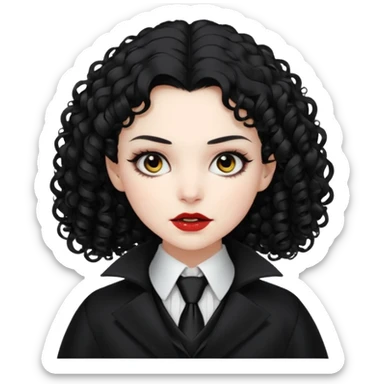 female curly  vampire with coat long collars with tie sticker