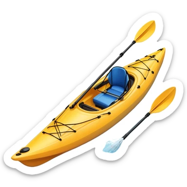 An icon showing a close-up of a sleek kayak with double-bladed paddles gliding through water. Splashes surround the boat as it cuts across a calm surface, symbolizing speed and focus. Transparent background emphasizes the dynamic and personal nature of kayak paddling. sticker
