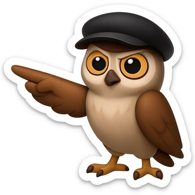 В стилистике эмоджи сгенерируй сову, она в кепке и позе Ленина уверенно показывает крылом в сторону, прозрачный фон sticker