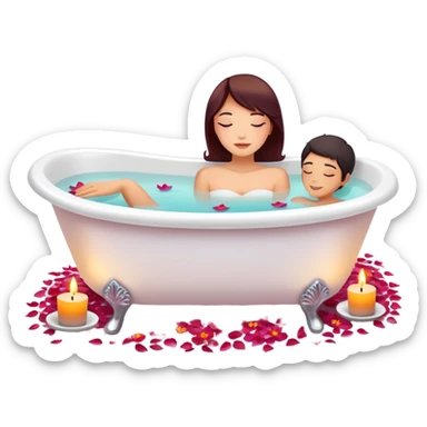 A white bathtub with warm water, with flower petals and scented tea candles, romantic lush warm colors sticker