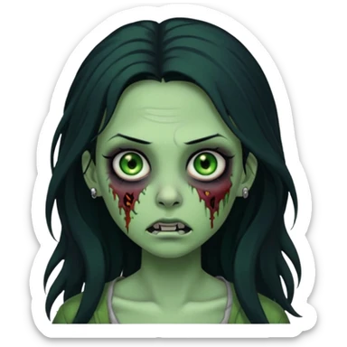 Zombie girl with a facial piercings long black hair green skin sticker
