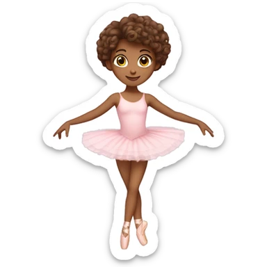 little girl tan skin with curly brown hair and brown eyes wearing a light pink ballet outfit doing a ballet pose sticker