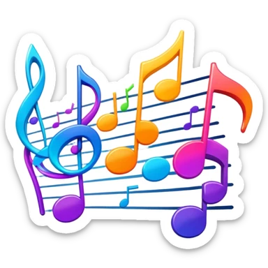 An icon showing vibrant musical notes and rhythm bars, inspired by Muse Dash. The design features colorful, dynamic elements flowing in sync with the beat, with a character dancing in the background. Bright, energetic visuals emphasize the excitement of rhythm-based gameplay. Transparent background. sticker