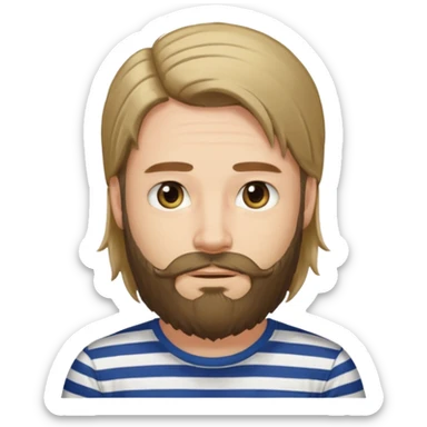man with long hair and beard wearing horizontal striped t-shirt sticker