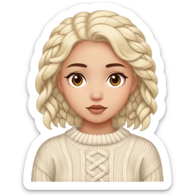 A girl wearing an aran knitted white sweater  sticker