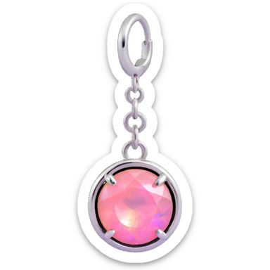 round cut pink fire opal charm, silver setting, silver jump ring, iridescent and neon details sticker