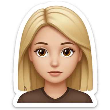 Make a white girl with black eyes, brown straight hair with brown hair and blonde highlights sticker