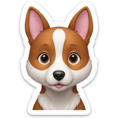 Medium-sized dog with a slim build and short reddish-brown fur. She has large upright ears with a soft expression, slightly graying around her muzzle and eyes, and a pinkish nose. Her chest features a white patch in the shape of a vertical stripe, and her tail is thin and slightly curved. sticker