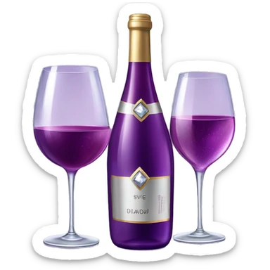 Realistic sparkling diamond glam bottle of Purple Wine and matching long stem wine glass. sticker