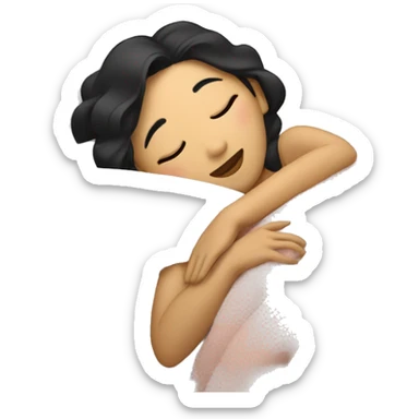 rich asian girl sleeping in bed sticker