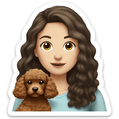 white girl with long dark hair and holding a brown toy poodle  sticker