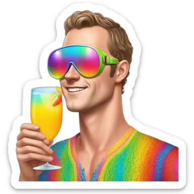 Fancy disco Jonathan Toews wearing rainbow lace shirt and wearing VR glasses and drinking a mimosa sticker