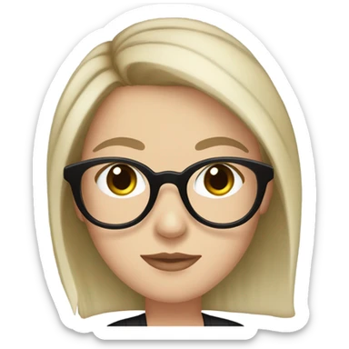 A white girl with brown hair and greenish brown eyes with black glasses, long eyelashes and pink lip ￼ sticker