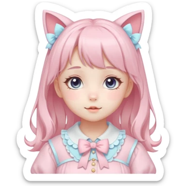 Shiny Blushing Cute Kawaii Beautiful Pastel Lolita Anime Catgirl Trending Style Cottagecore Pastelcore  sticker