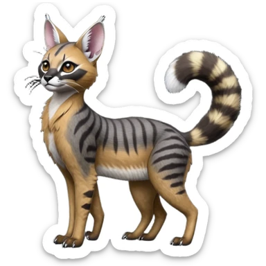Colorful dark black gloomy spooky pointy foggy smoky points-marked glorious hyper-realistic exotic cute cool beautiful beautiful fantasy-caracal-civet-genet-sergal-vernid-Cacomistle-Trico-oncilla-animal-Fakémon-hybrid-fursona (full body) sticker