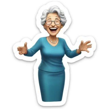 Create a 3d hyper realistic senior woman laughing  sticker