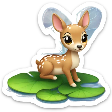 a fawn with fairy wings standing on a lilypad sticker