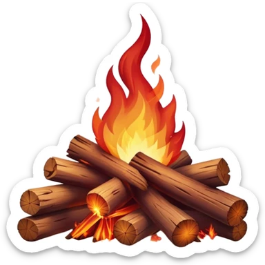 Cinematic Realistic Campfire, a roaring flame crackling atop carefully arranged logs, embers glowing deep red, golden light casting soft flickering shadows, gentle smoke drifting upwards, glowing with warmth and coziness. sticker