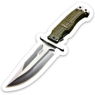 military tactical bushcraft knife with NATO olive handle sticker