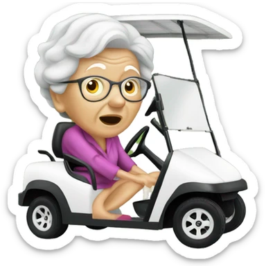 Old lady in golf cart crashed against tree sticker