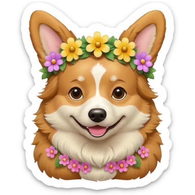 Corgi dog wearing a flower crown sticker