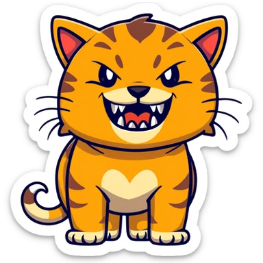 saber-toothed cat with comically small body and ridiculously oversized canine teeth, tiny head with massive fangs that dwarf the entire body sticker