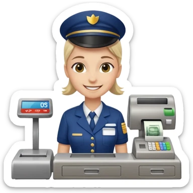 supermarket employee at a cash register, full body sticker