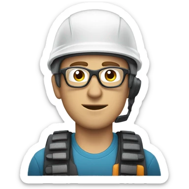 Caucasian man wearing helmet, glases and earplugs sticker