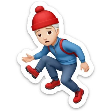 apple style emoji of a frightened man slipping and falling down a mountain sticker
