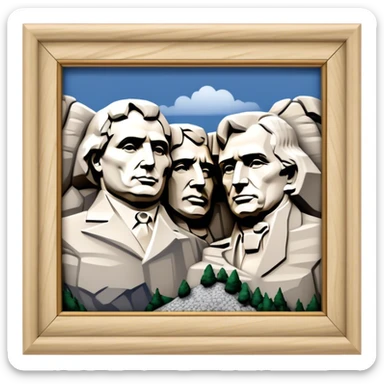 Cinematic Realistic Mount Rushmore Landmark Emoji, featuring the carved faces of four U.S. presidents, etched into the granite mountainside with dramatic lighting accentuating the rock textures. sticker