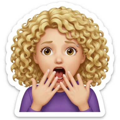 Emoji di ragazza bionda riccia che urla e mette una mano in faccia davanti la bocca e gli occhi sticker