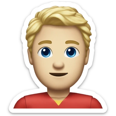 Man with blonde hair and blue eyes wearing blue super suit with gold shoulder pads and a red collar who is pregnant emoji
 sticker