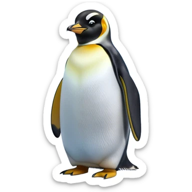 Cinematic Noble Emperor Penguin Portrait Emoji, Poised and regal, standing proudly on icy terrain with crisp black and white plumage and determined, deep-set eyes, Simplified yet sharp and sophisticated features, highly detailed, glowing with a soft, dignified polar glow, high shine, intelligent and stalwart, stylized with an air of imperial command, focused and resolute, soft glowing outline, capturing the essence of a watchful and confident arctic guardian that feels as though it could waddle out of the screen with effortless authority! sticker