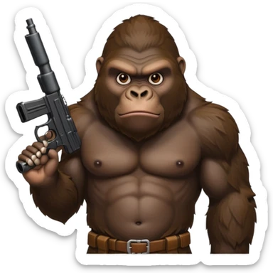 A mean gorilla holding a big gun sticker