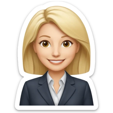 serious business woman in her forties in full suit mousey blond hair sticker