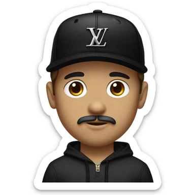 brown hair boy with black louis vuitton cap, hoodie louis vuitton and goatee mustache sticker