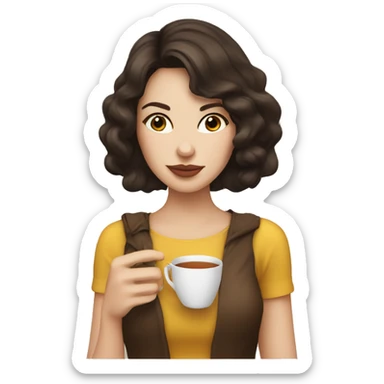 Brunette girl sipping tea white skin sticker